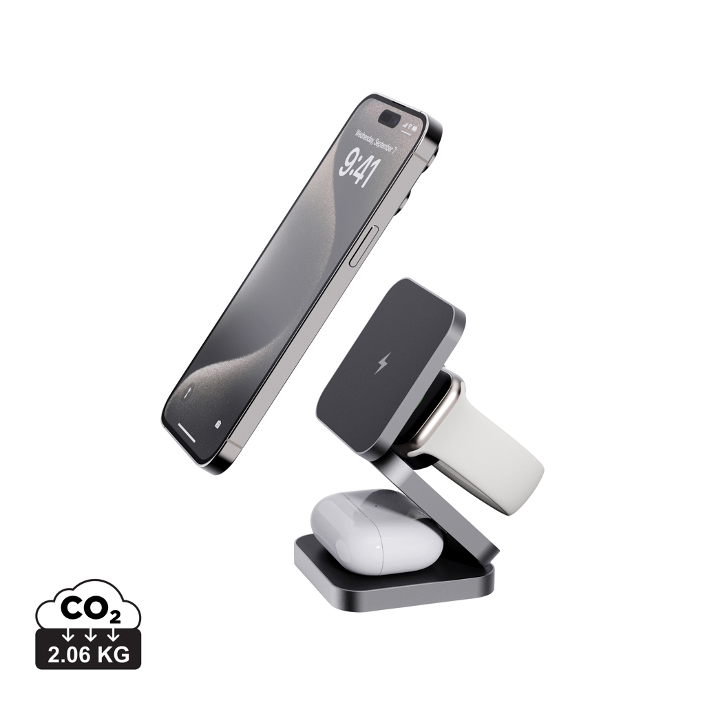 [KX090626] Chargeur 15W pliable 3 en 1 en aluminium recyclé RCS  Terra