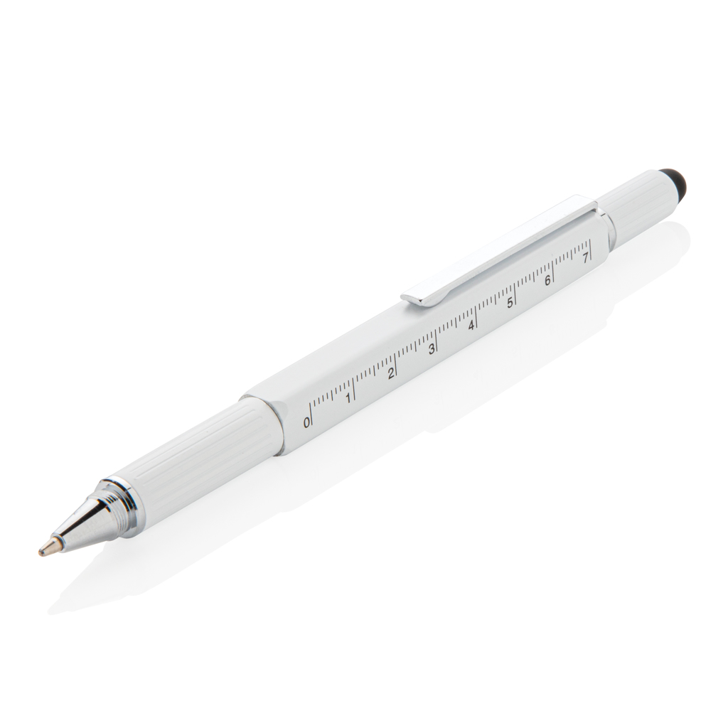 [KX050565] Stylo outil 5 en 1 en aluminium (blanc)