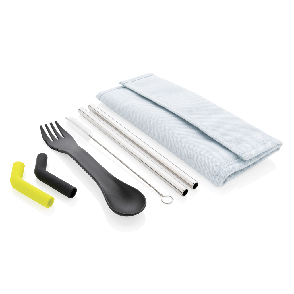 [KX020894] Set pailles 2 pcs et couverts Tierra (bleu)