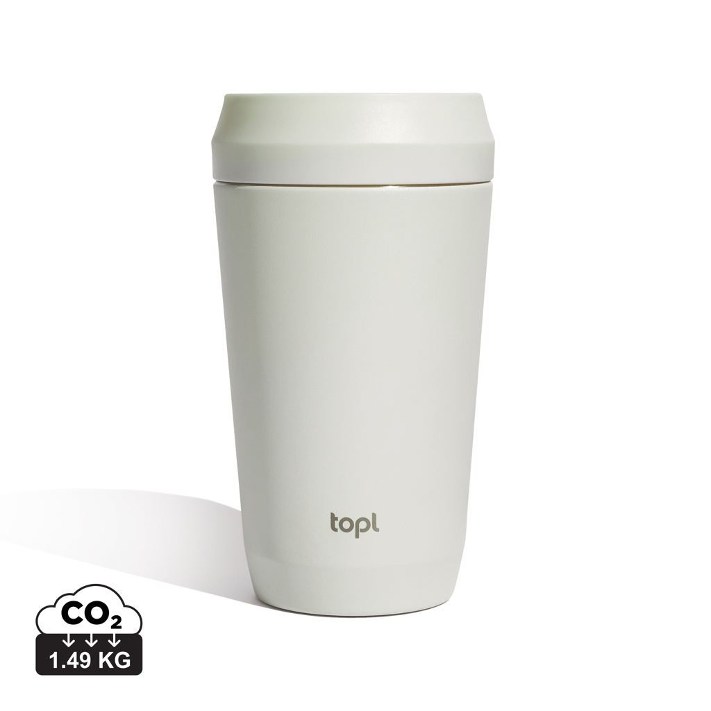 [KX1116276] Mug 354 ml avec couvercle 360 en acier recyclé Topl (blanc)
