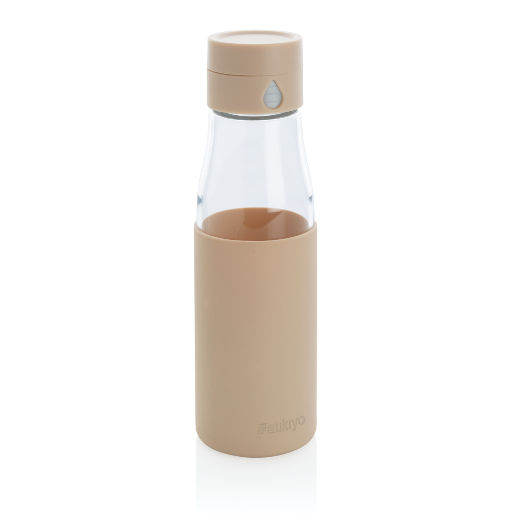 [KX114010] Bouteille en verre 600ml avec compteur d'hydradation Ukiyo (marron)
