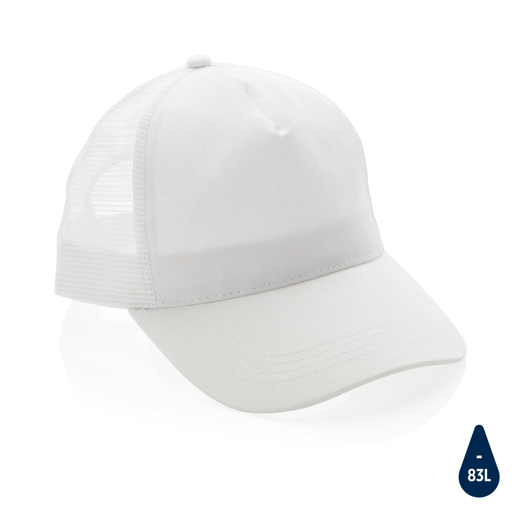 [KX160413] Casquette de routier 5 panneaux coton recyclé Impact AWARE™ (blanc)