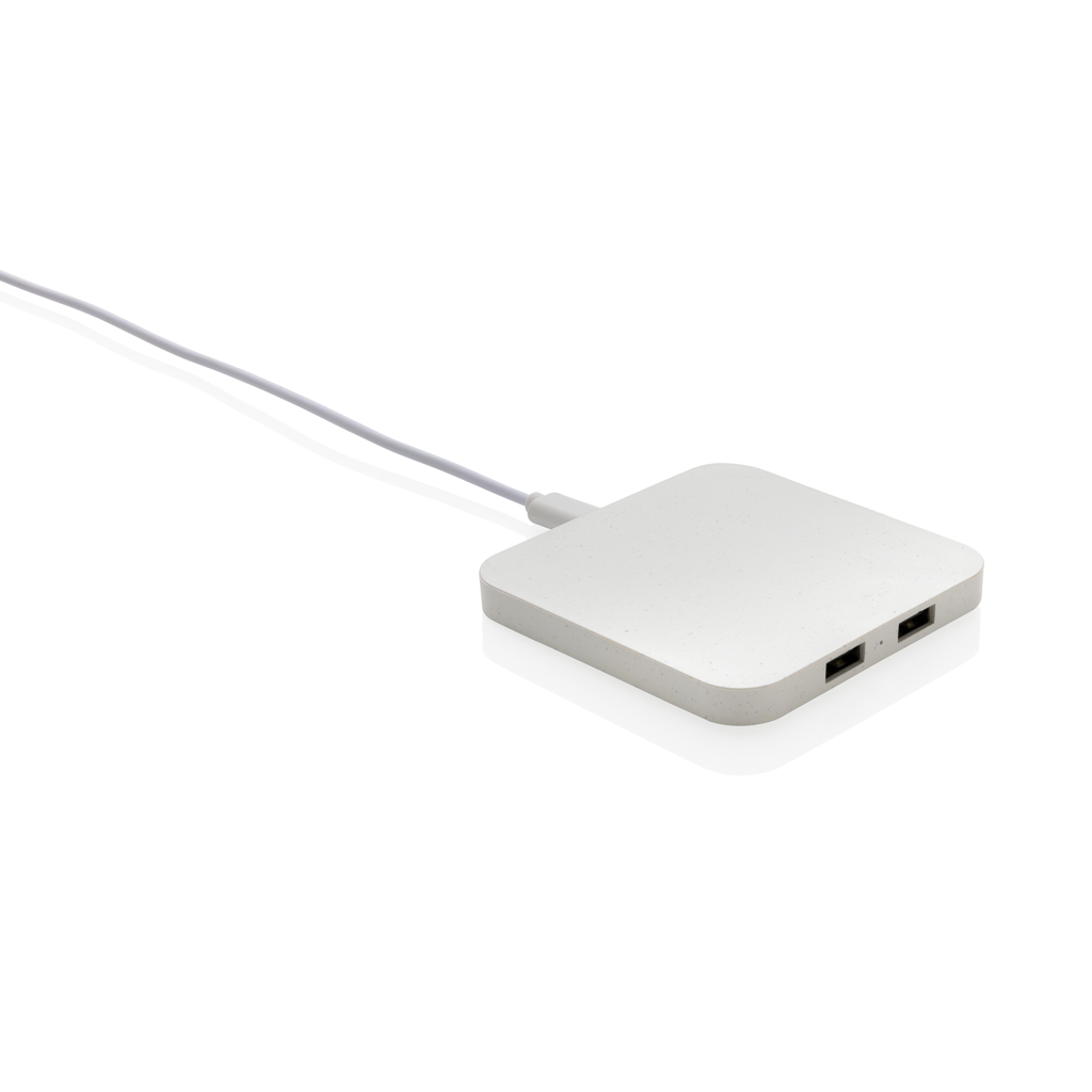 [KX090552] Chargeur 10W avec ports USB en plastique recyclé RCS (blanc)