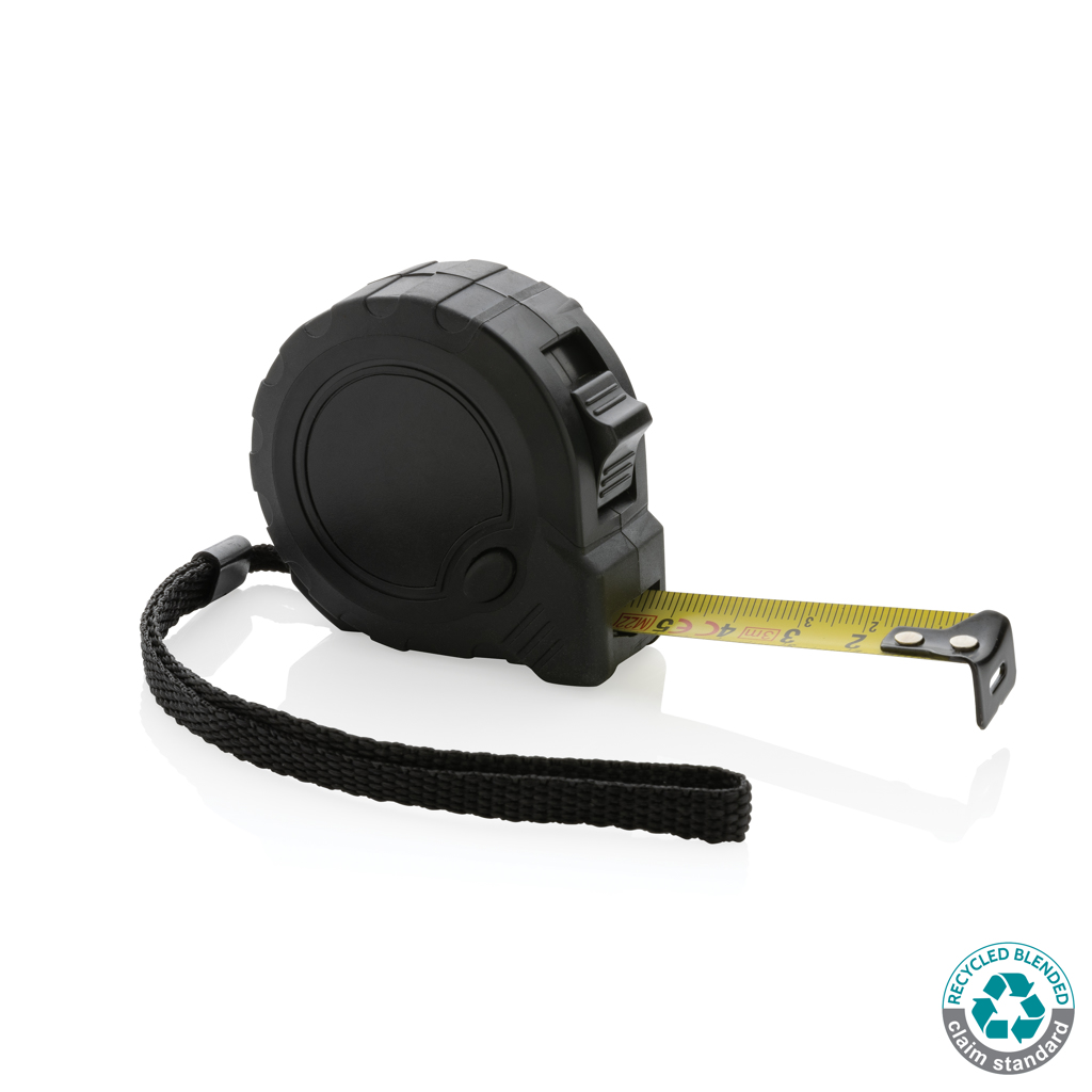 [KX050617] Mètre 3M/16 mm en plastique recyclé RCS avec bouton d'arrêt (noir)