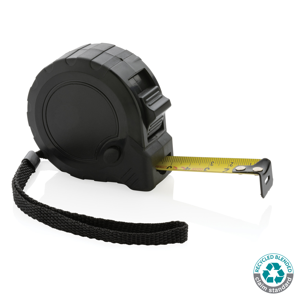 [KX050619] Mètre 5M/19mm en plastique recyclé RCS avec bouton d'arrêt (noir)