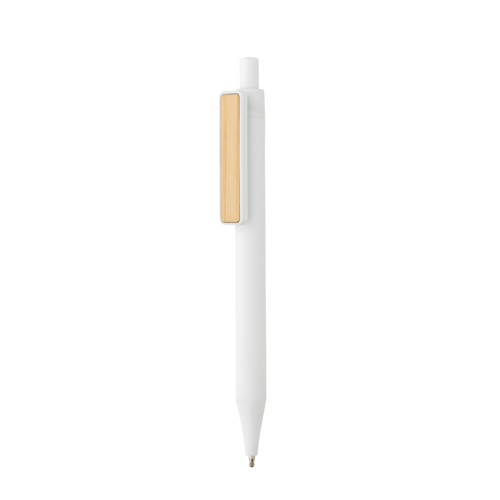 [KX142657] Stylo en ABS recyclé GRS avec clip en bambou (blanc)