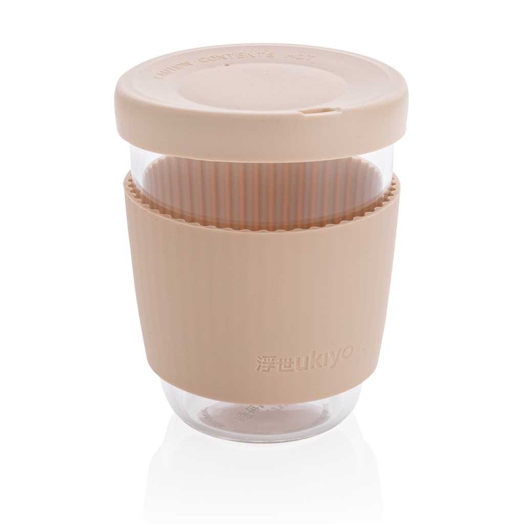 [KX113774] Verre 360ml avec couvercle et manchon en silicone Ukiyo (marron)