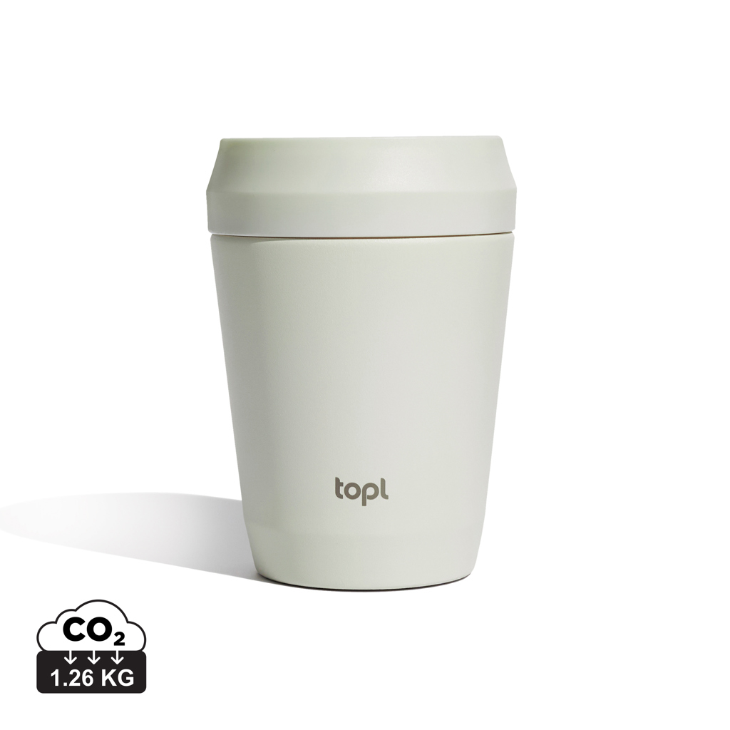 [KX1116279] Mug 235 ml avec couvercle 360 en acier recyclé Topl (blanc)