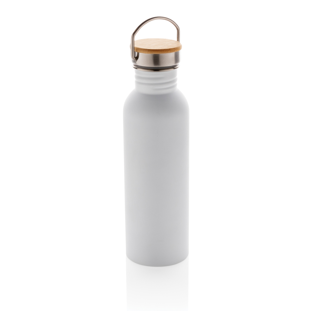 [KX114029] Bouteille en acier inoxydable avec couvercle en bambou (blanc)
