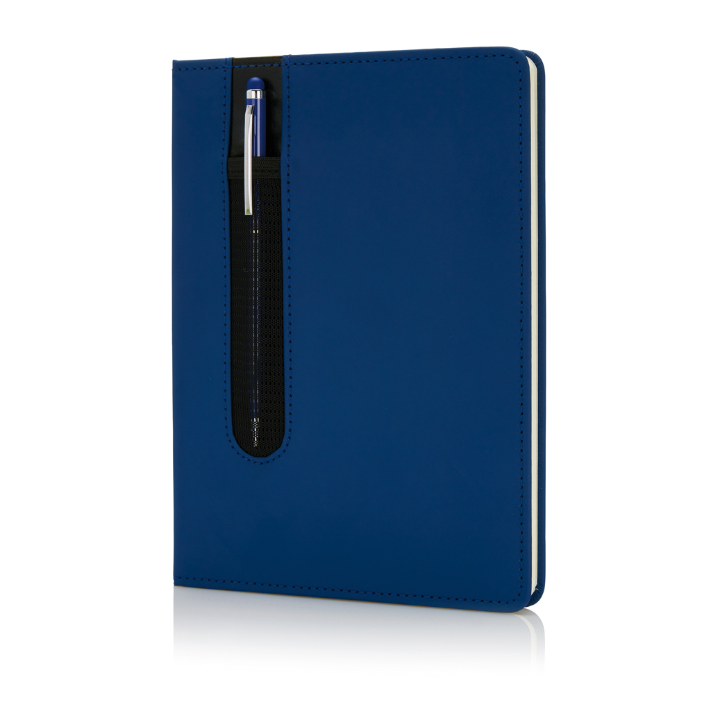 [KX120425] Carnet A5 à couverture rigide en PU avec Stylo tactile (bleu)
