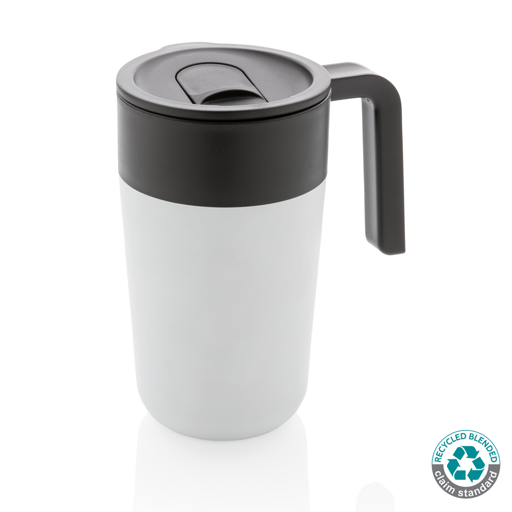 [KX114154] Tasse en acier inoxydable et PP recyclé GRS avec poignée (blanc)