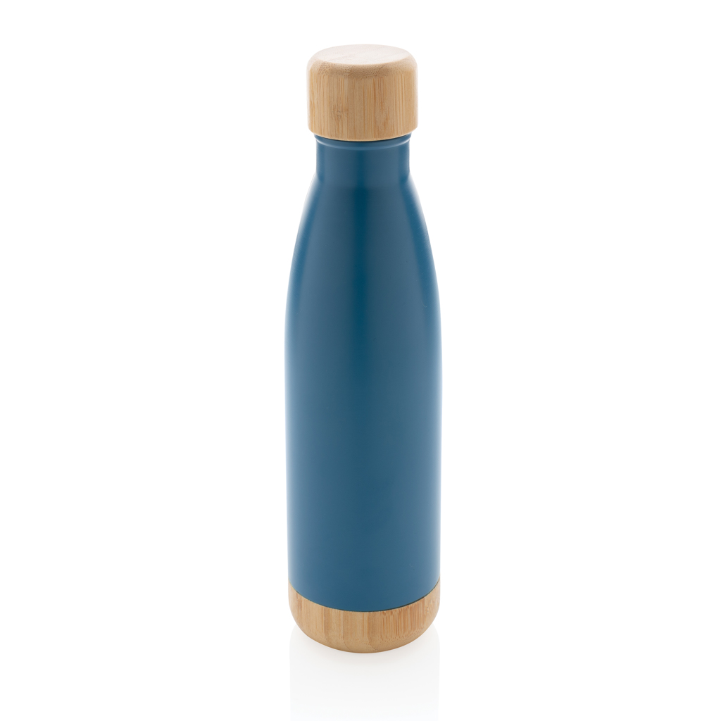[KX114175] Bouteille isotherme en acier avec finition bambou (bleu)