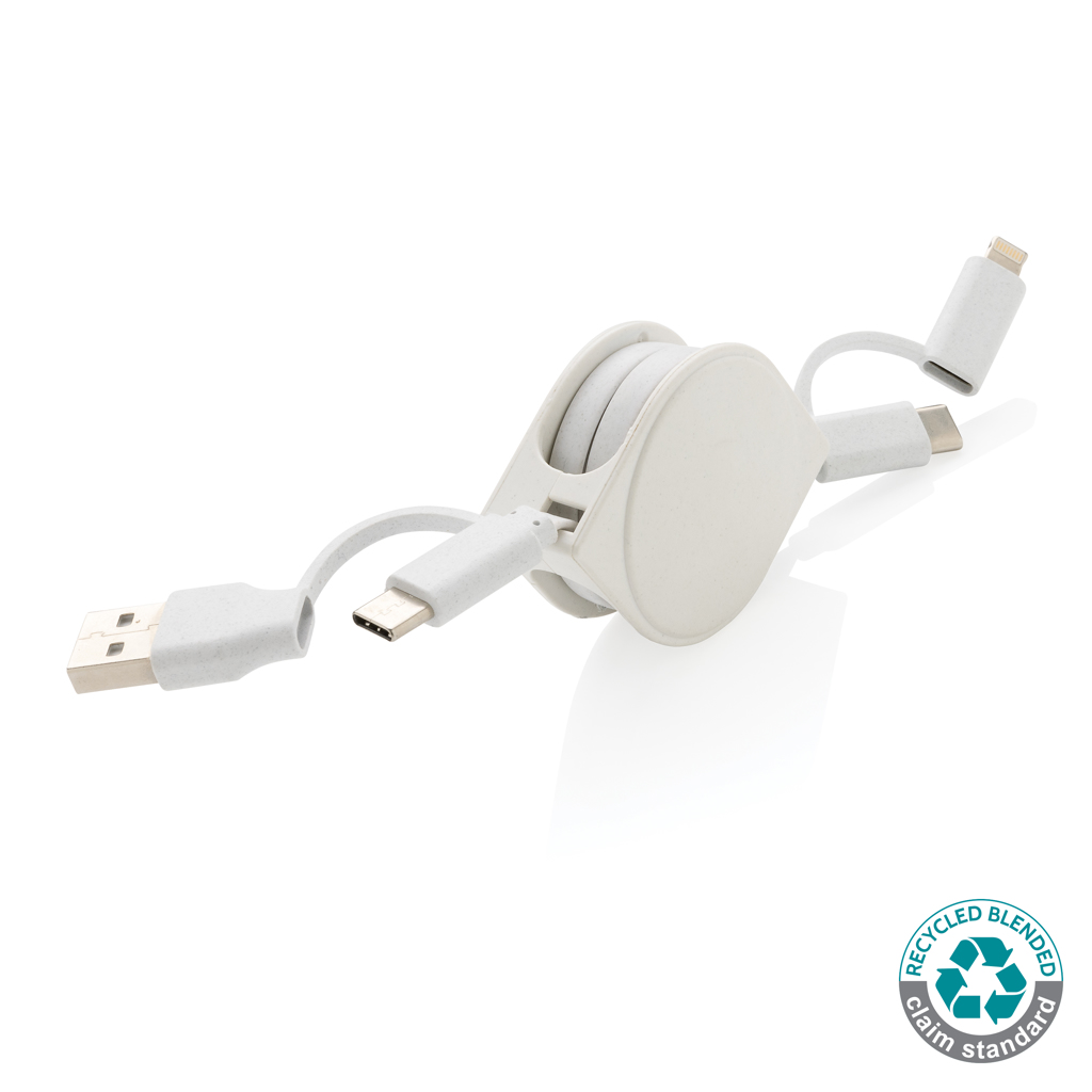 [KX010287] Cable 6 en 1 en TPE et plastique recyclé RCS (blanc)
