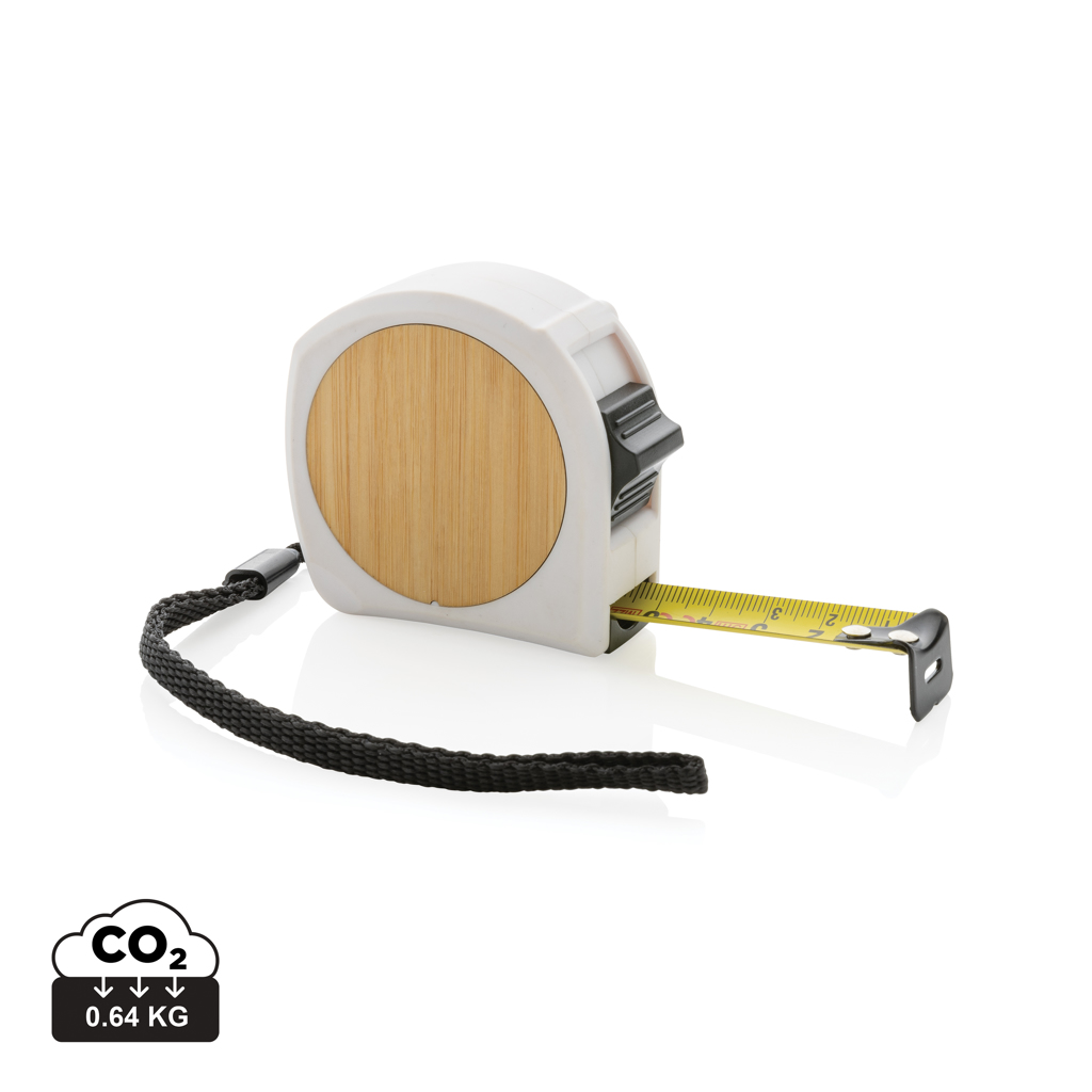 [KX050640] Mètre ruban 5M/19mm en plastique recyclé RCS et bambou FSC® (blanc)