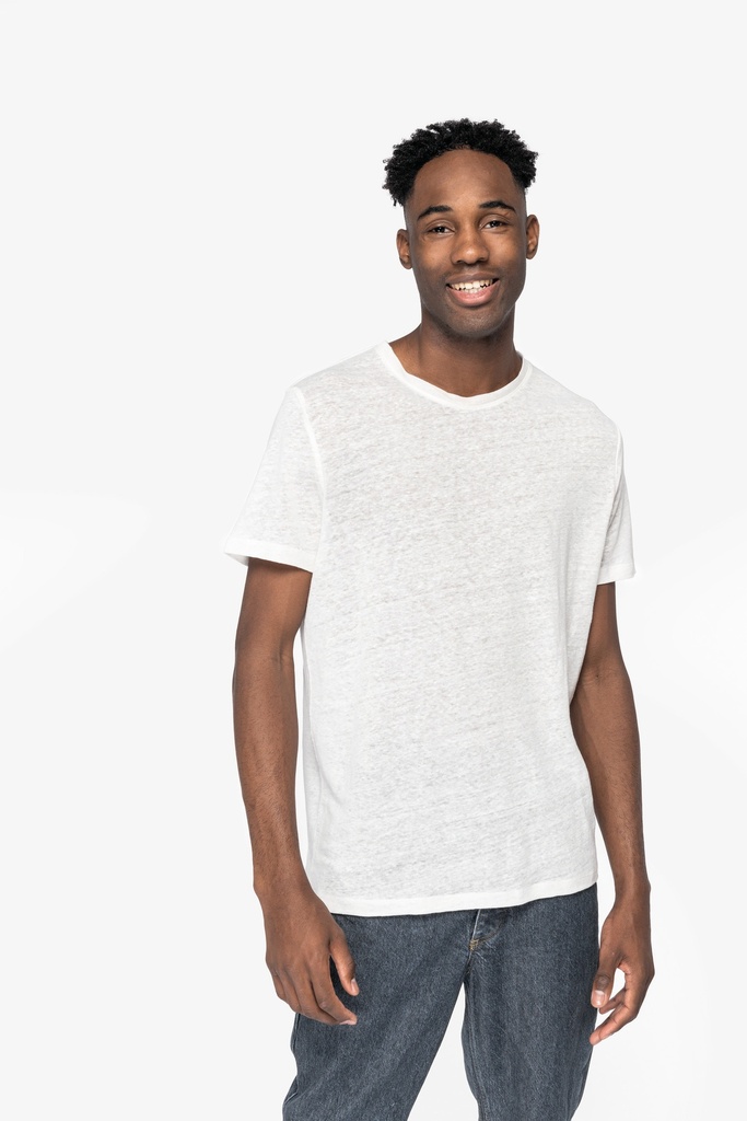 [122105] T-shirt en lin col rond homme - 190g (s, navy blue)
