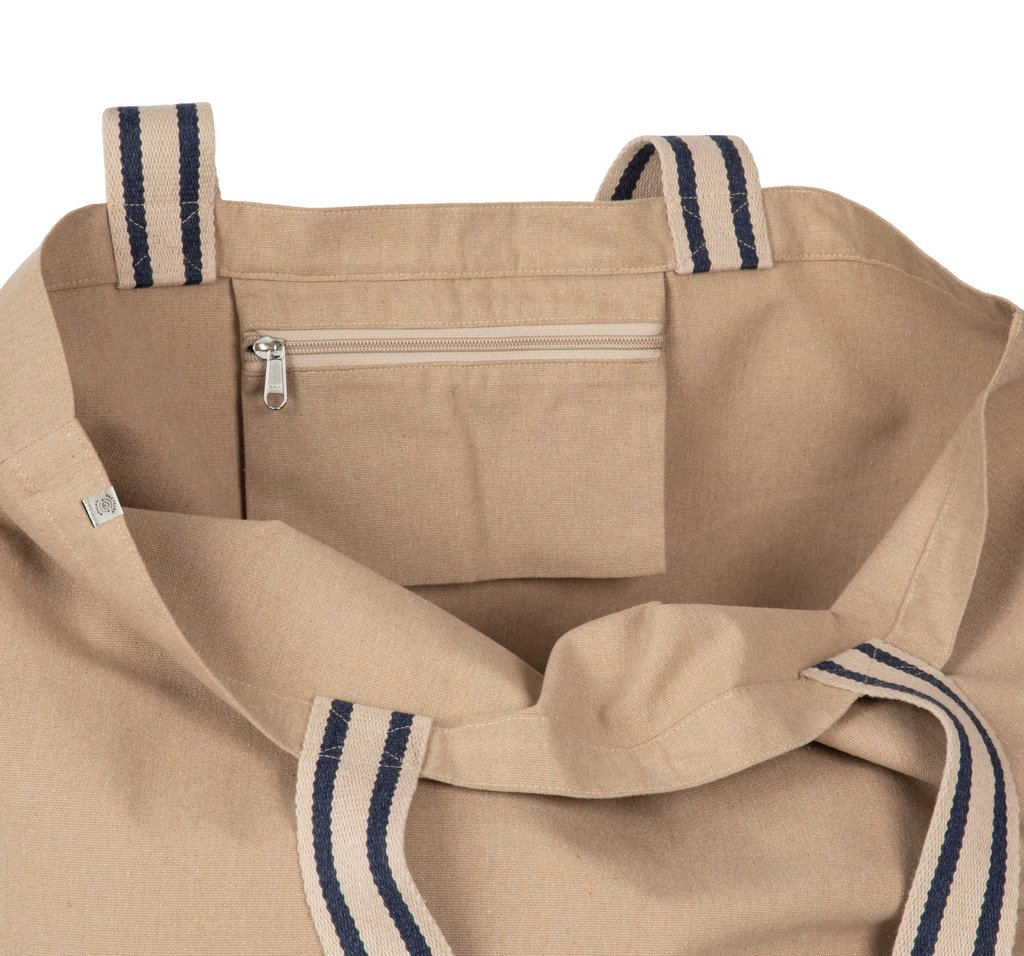 [030163] Grand sac shopping recyclé (hemp / desert sand / horizon blue stripe)
