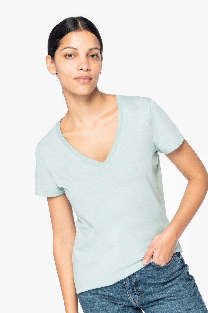 [122109] T-shirt col V femme - 155g (s, black)