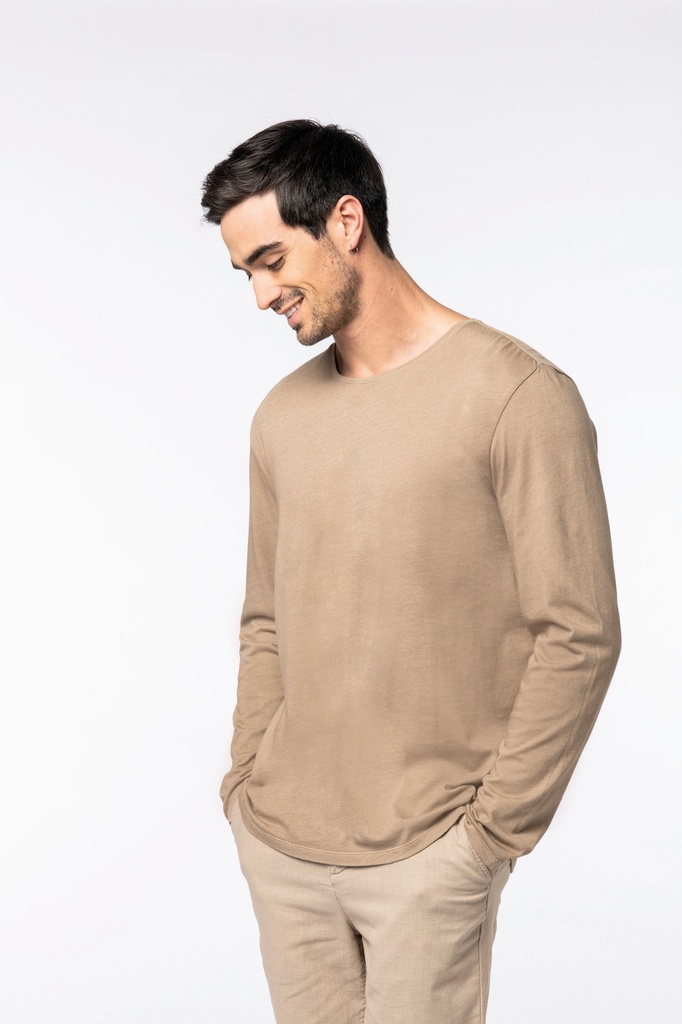 [122110] T-shirt délavé manches longues unisexe - 130g (s, washed navy blue)