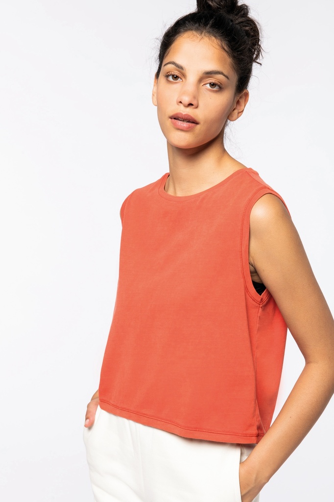 [122115] T-shirt crop sans manche femme - 165g (s, washed organic khaki)