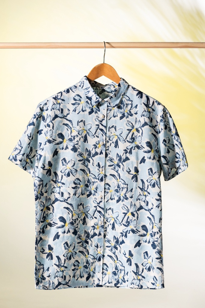 [122149] Chemise imprimé côtier homme - 120g (s, ivory floral blue)