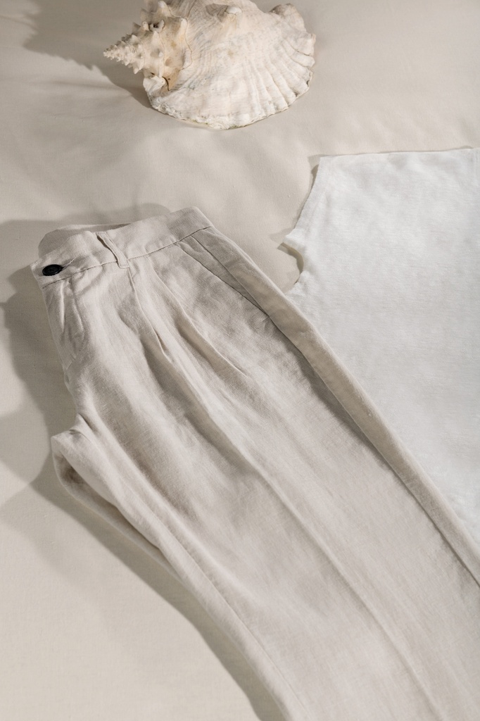 [122165] Pantalon en lin femme - 210g (34 fr, white)