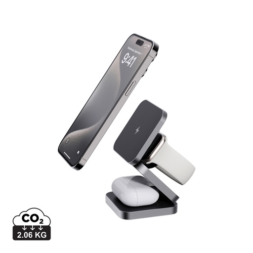 [KX090626] Chargeur 15W pliable 3 en 1 en aluminium recyclé RCS  Terra