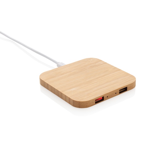 [KX090435] Chargeur à induction 5W en bambou avec double port USB